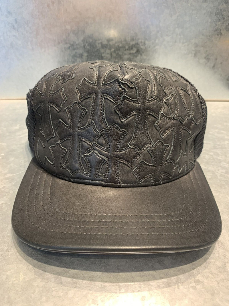 Cemetery leather cross patch hat - 1