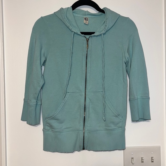 Free People Y2K Vintage 3/4 Sleeve Zip Up Cotton Hoodie - 2