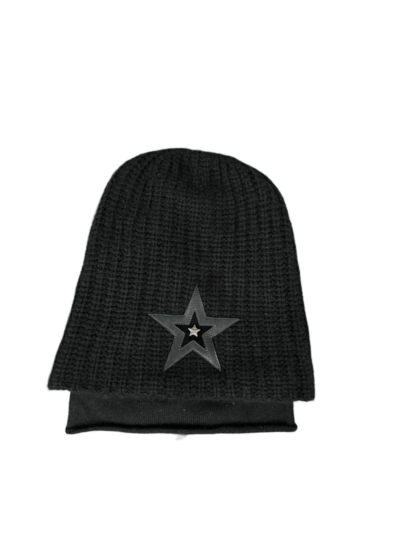 Star patch mohair double layer beanie - 1