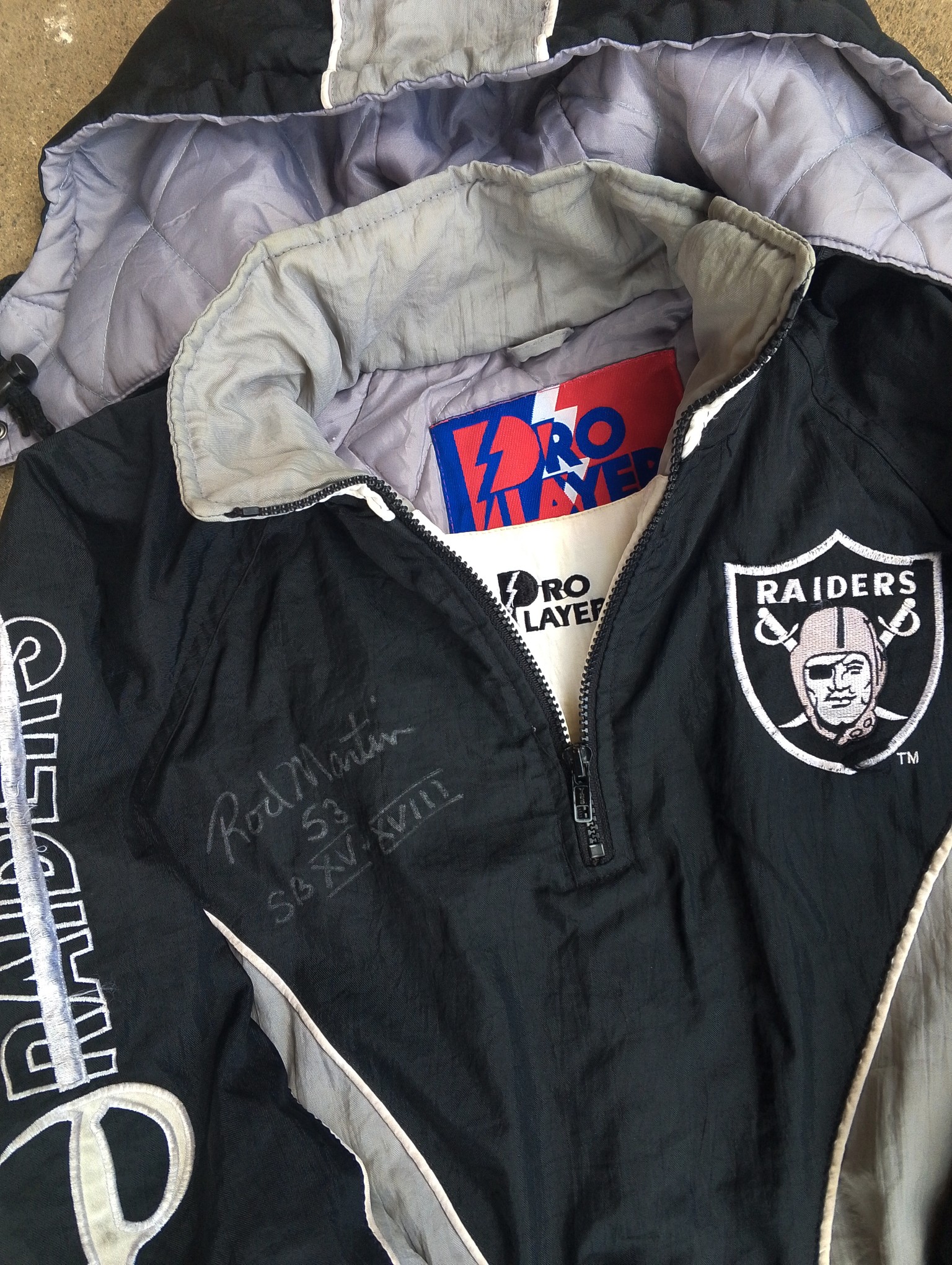 90s Vintage Los Angeles Raiders Pro player Jacket Signed by Rod Martin #53 - 14