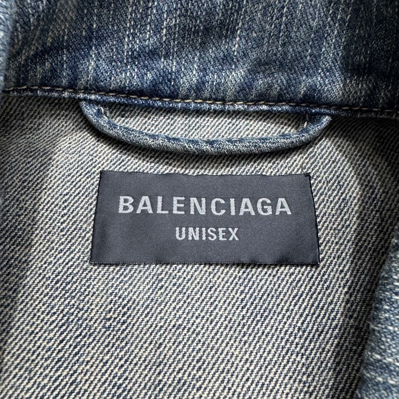 Balenciaga graffiti distressed rhinestone denim jacket - 3