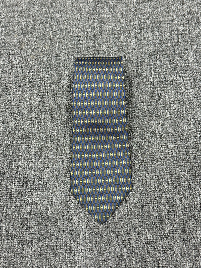 Hermes H Logo Overprint Silk Necktie (7199 UA) - 1