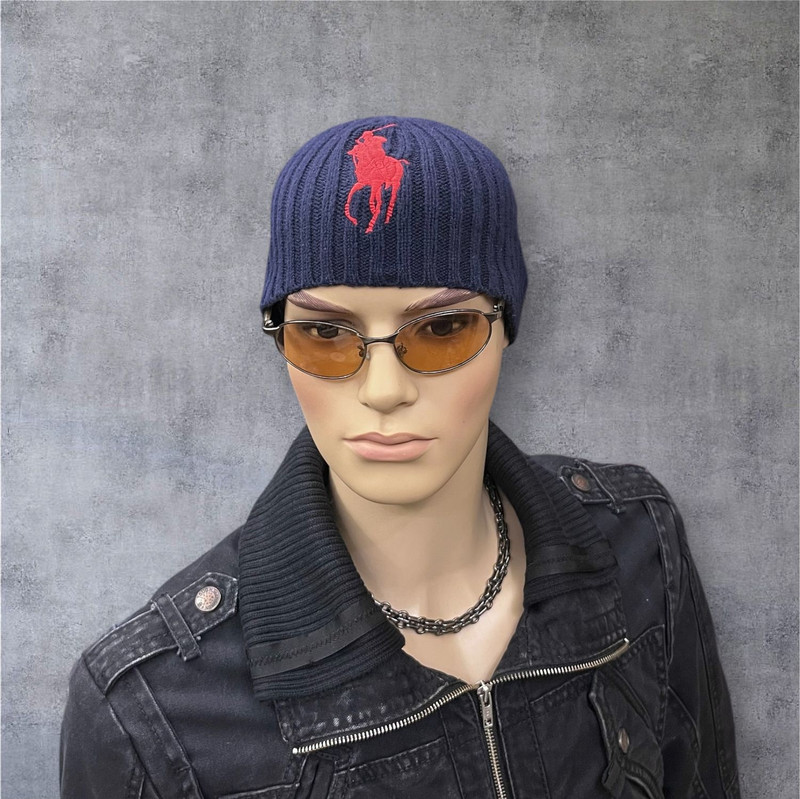 🔥Vintage 90’s Polo Ralph Lauren Big Red Pony Navy Beanie - 1