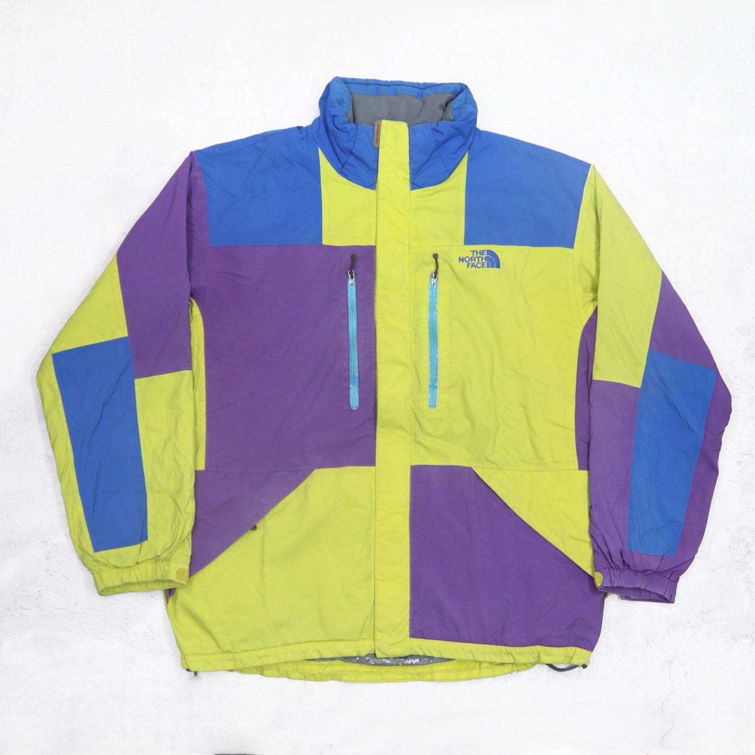 Vintage 90s THE NORTH FACE Mini Logo Embroidered Multi Color Block Bomber Mountain Ski Jacket - 1