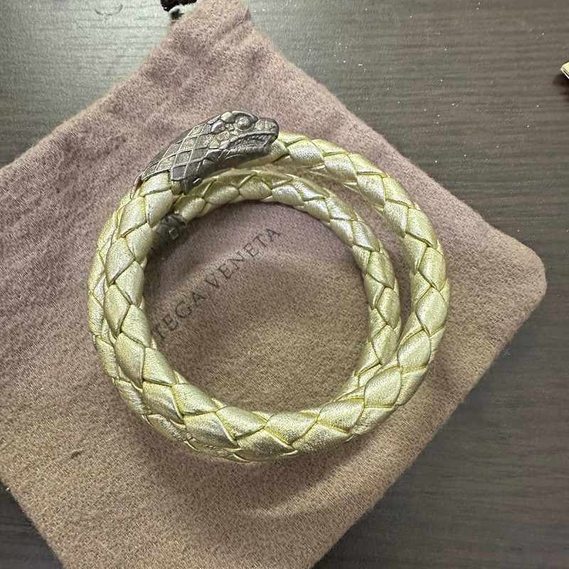 Bottega Veneta Vintage Snake Bracelet 925 Silver Leather - 1
