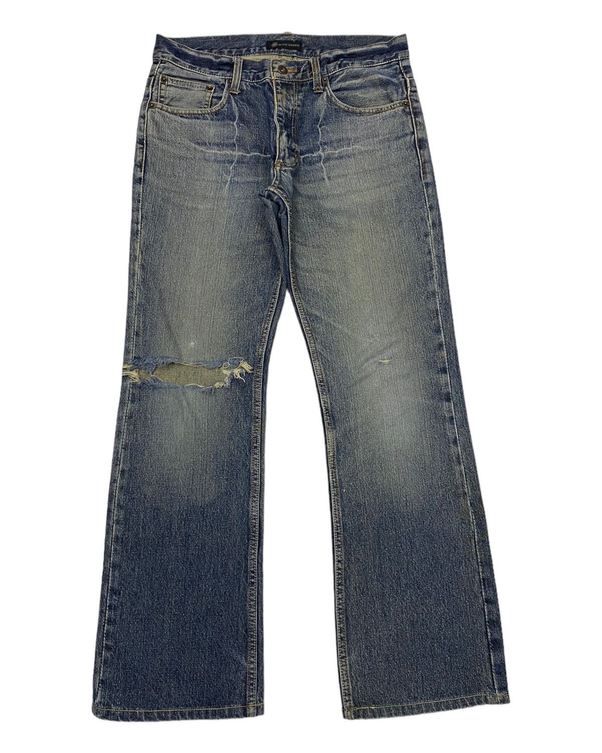 Archival Clothing - FLARED🔥ROOT THREE DISTRESSED DENIM JEANS - 1