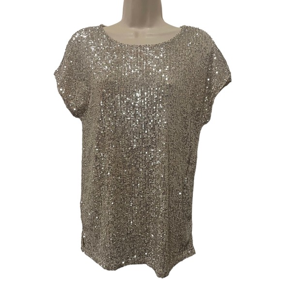 Rachel Zoe Silver Sequin Cap Sleeve Blouse Small - 2