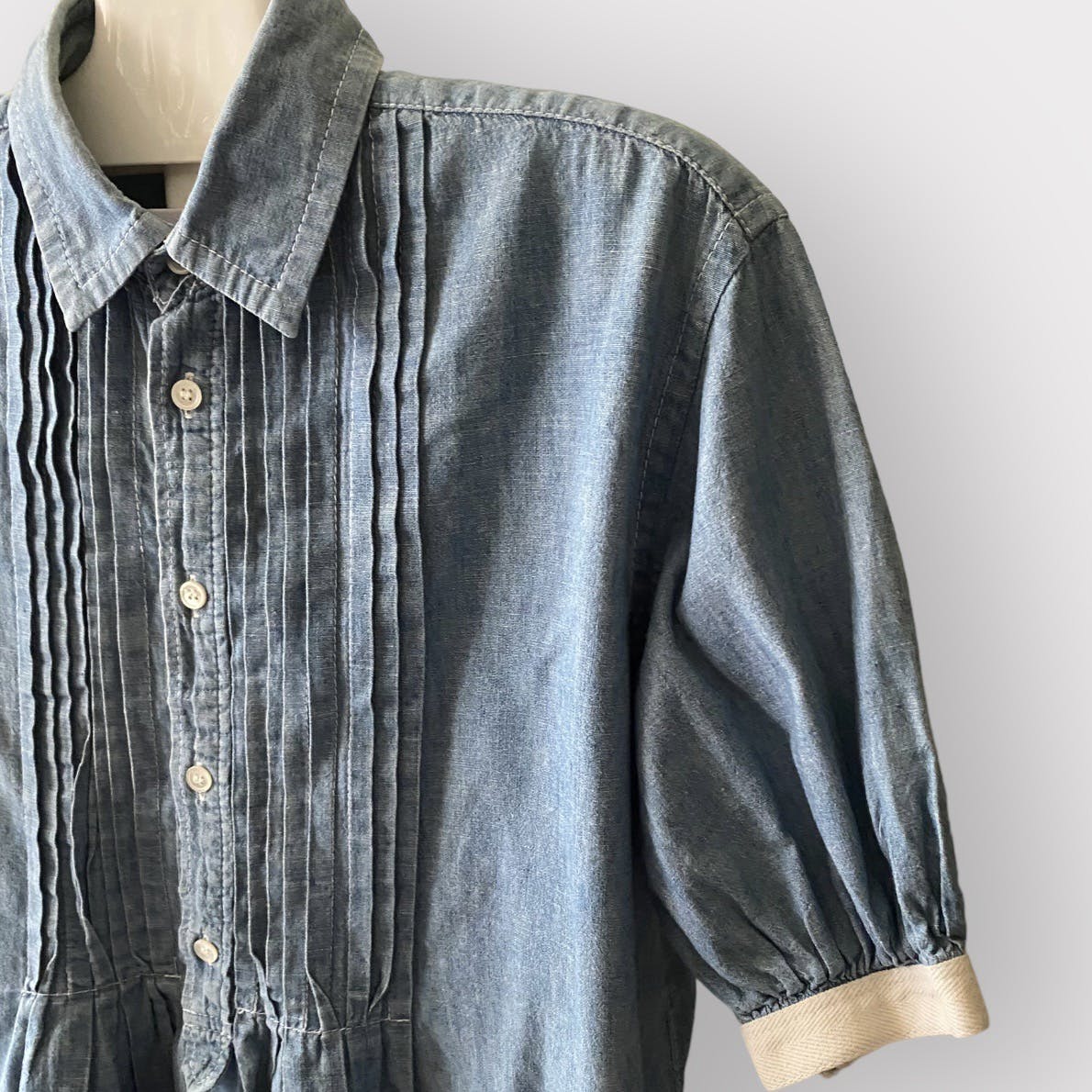 Chambray Pleated Oversize Blouse - 2