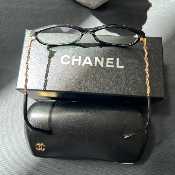 CHANEL 3221-Q C.501 53-15 135 Beige Leather Glasses Frames Chain Link EUC Italy - 15