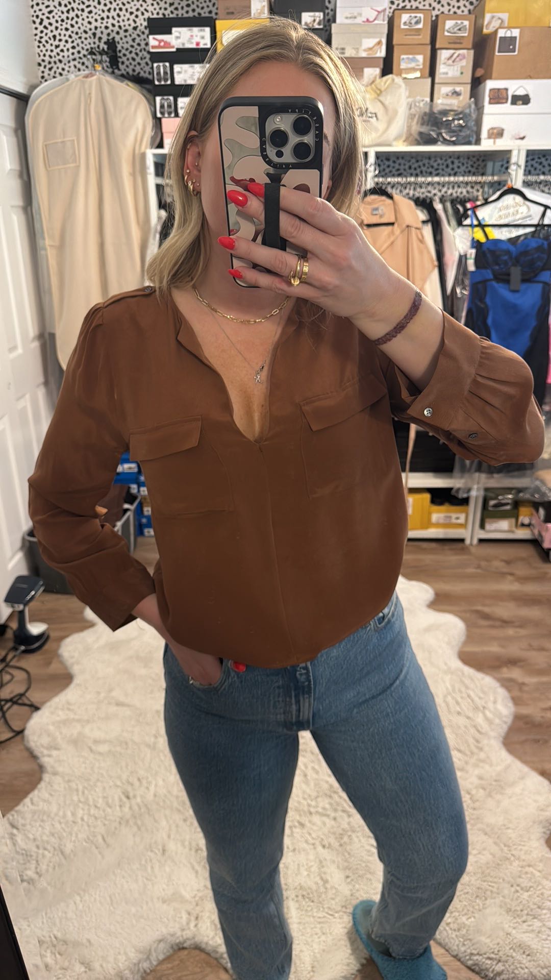 Joie Cognac Silk Blouse - 6