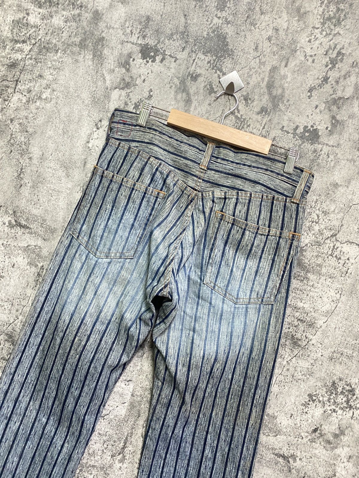 Vintage BLUE WAY Striped Blue Faded Denim - 12