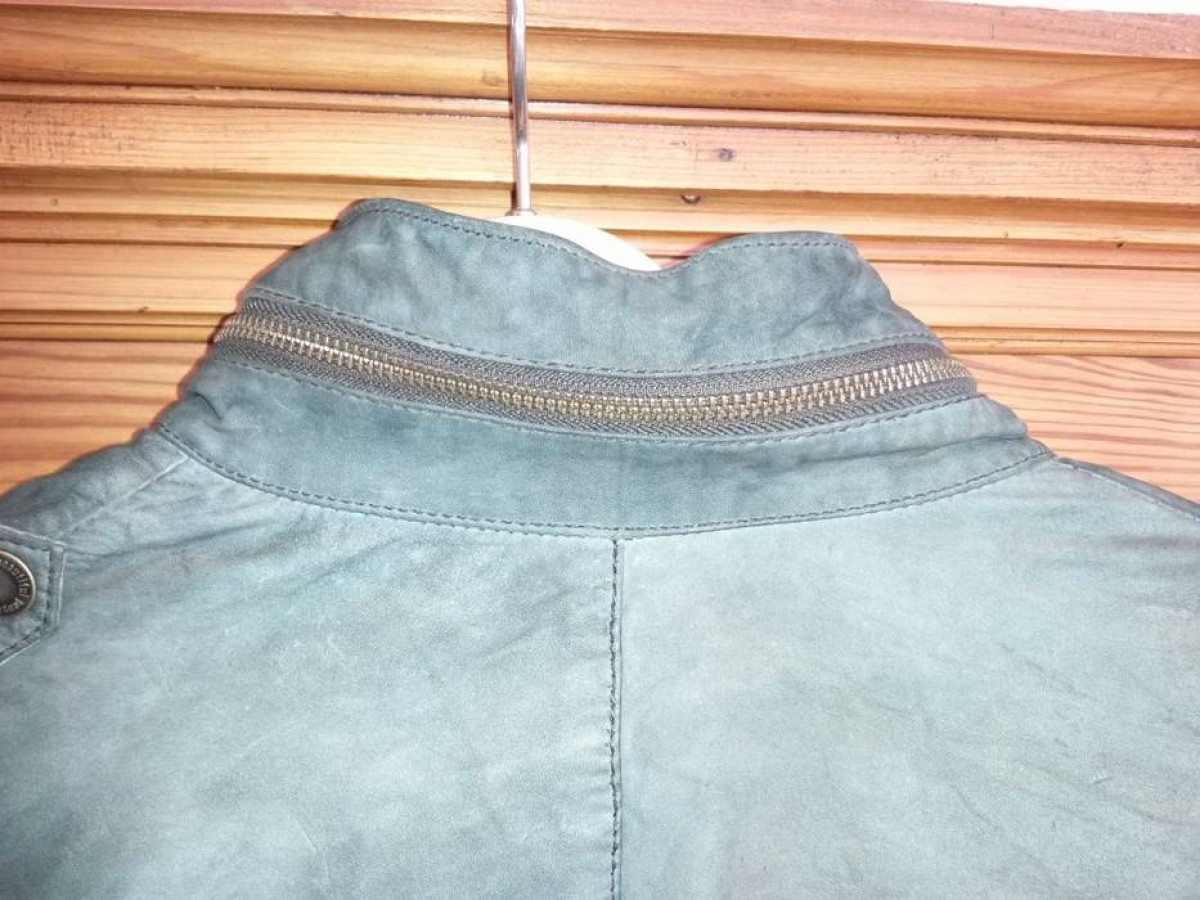 Drykorn - Real olive green leather hooded washed jacket size 46 48 - 8