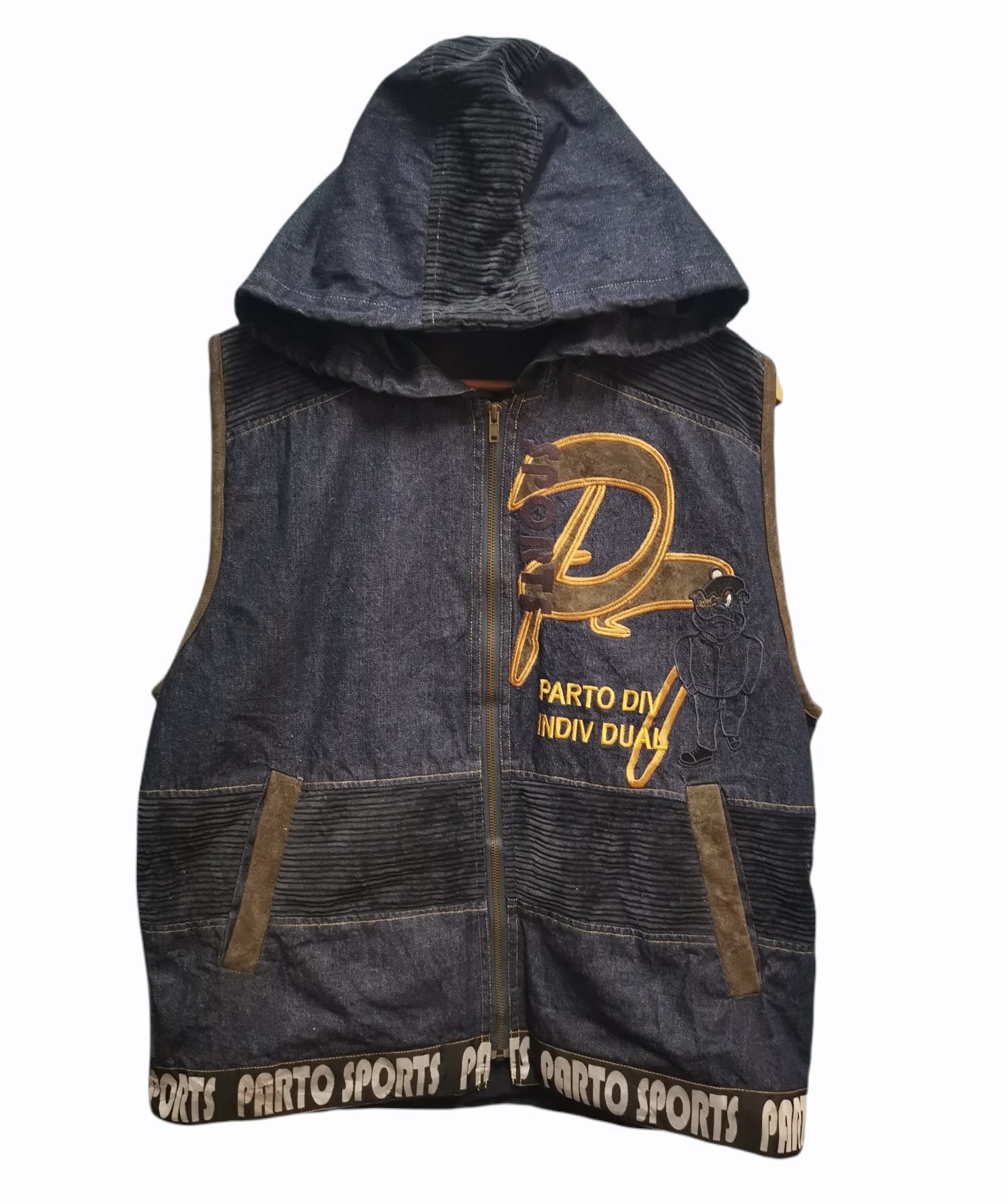 Porto Sports Denim Jacket Sleeveless With Hoodie - 1