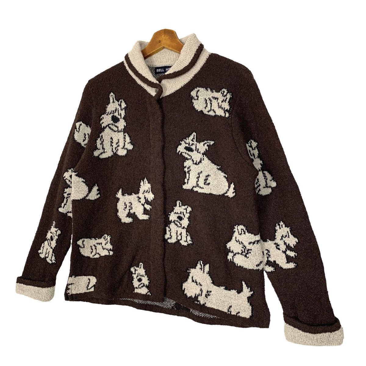 Japanese Brand - Vintage Bell House Puppy Dog All Over Print Knit Cardigan - 4