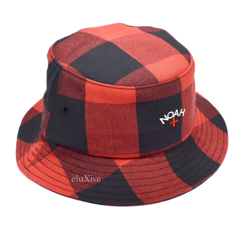 Noah Red Buffalo Plaid Core Logo Bucket Hat DS - 1