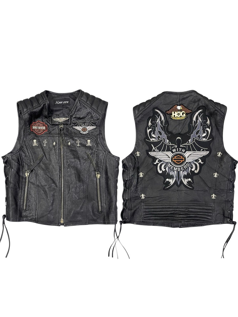 Harley Davidson - HD HOG with cross and skull studded bikers leather vest - 1