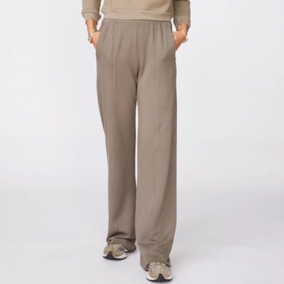 Monrow Supersoft Fleece Wide Leg Track Pants Sweats in Dusty Olive - 3