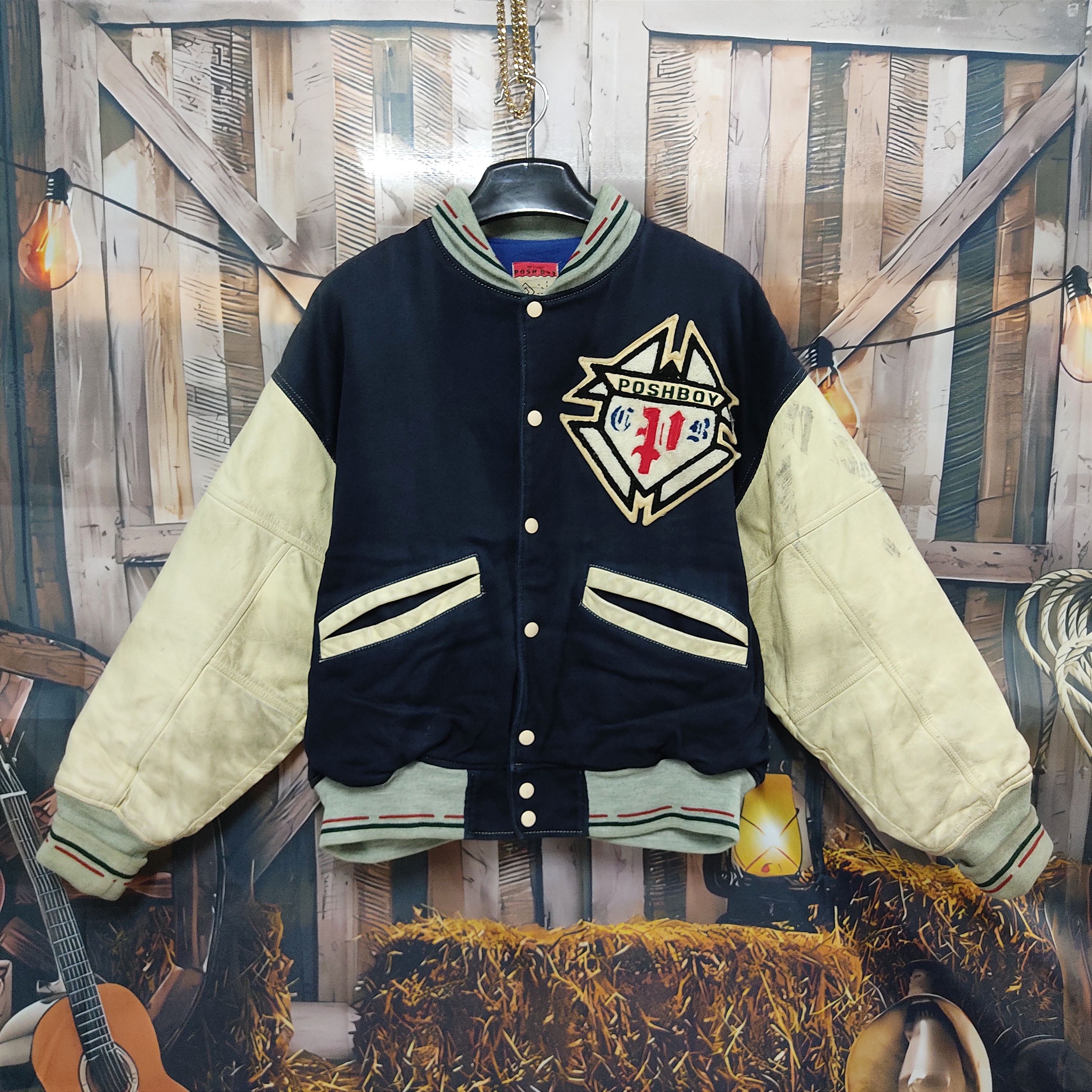 Vintage THE POSH BOY Leather Sleeve Patched Varsity Jacket - 3