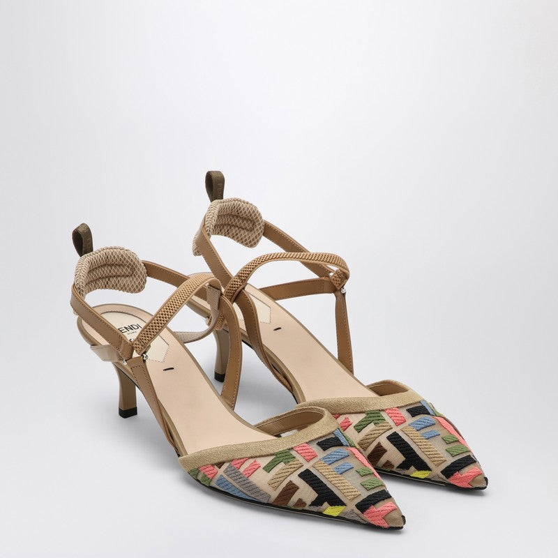 Multicolor mesh medium-heeled slingbacks - 1