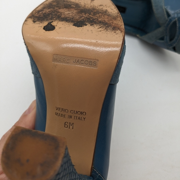 Marc Jacobs Italian-made Blue Suede Leather Cutouts Peep Toe Pumps Women's 6M - 8