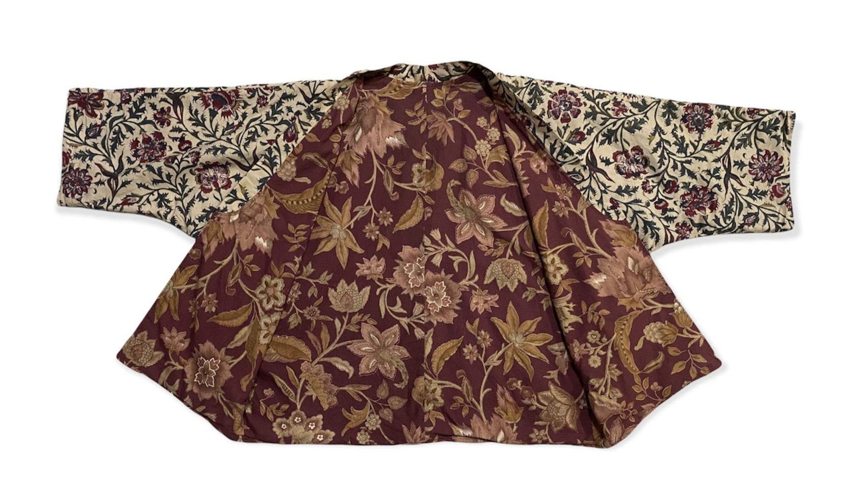 Cardigan - Cardigan Kimono Style Open Front Cotton Floral Batik Design - 9