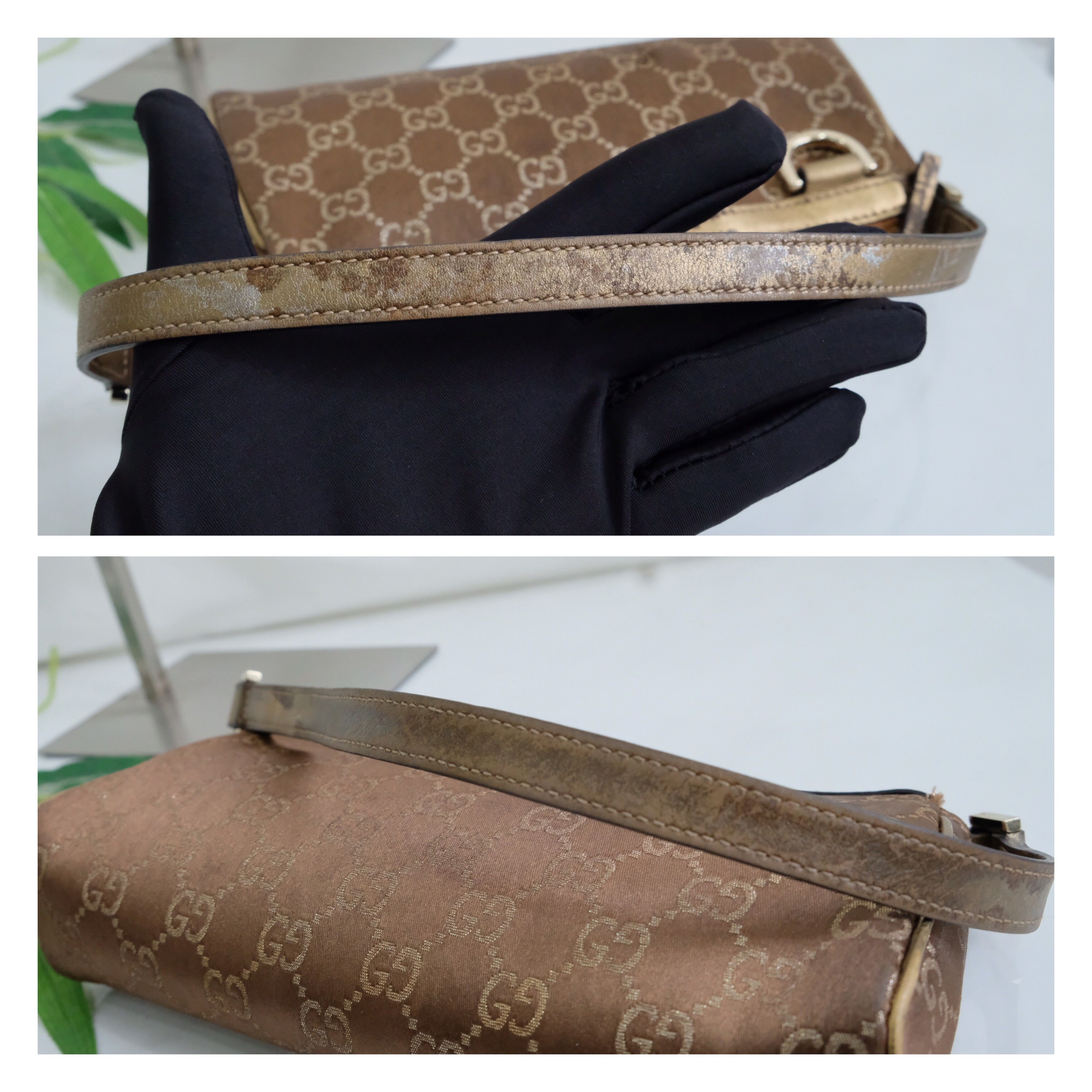 Brown Gucci Monogram Abbey D-Ring Pochette gold leather - 6