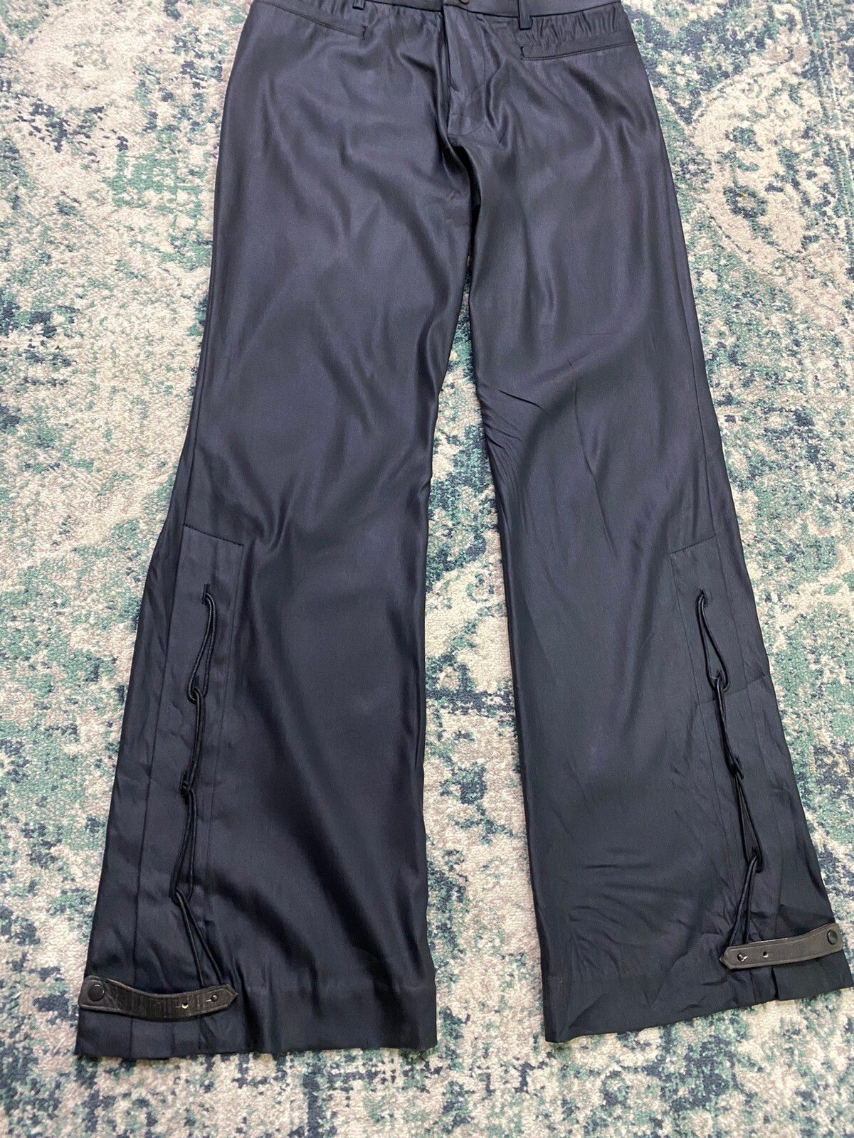 1990s Jean Paul Gaultier Homme Black Nylon Laced Flared Pant - 3