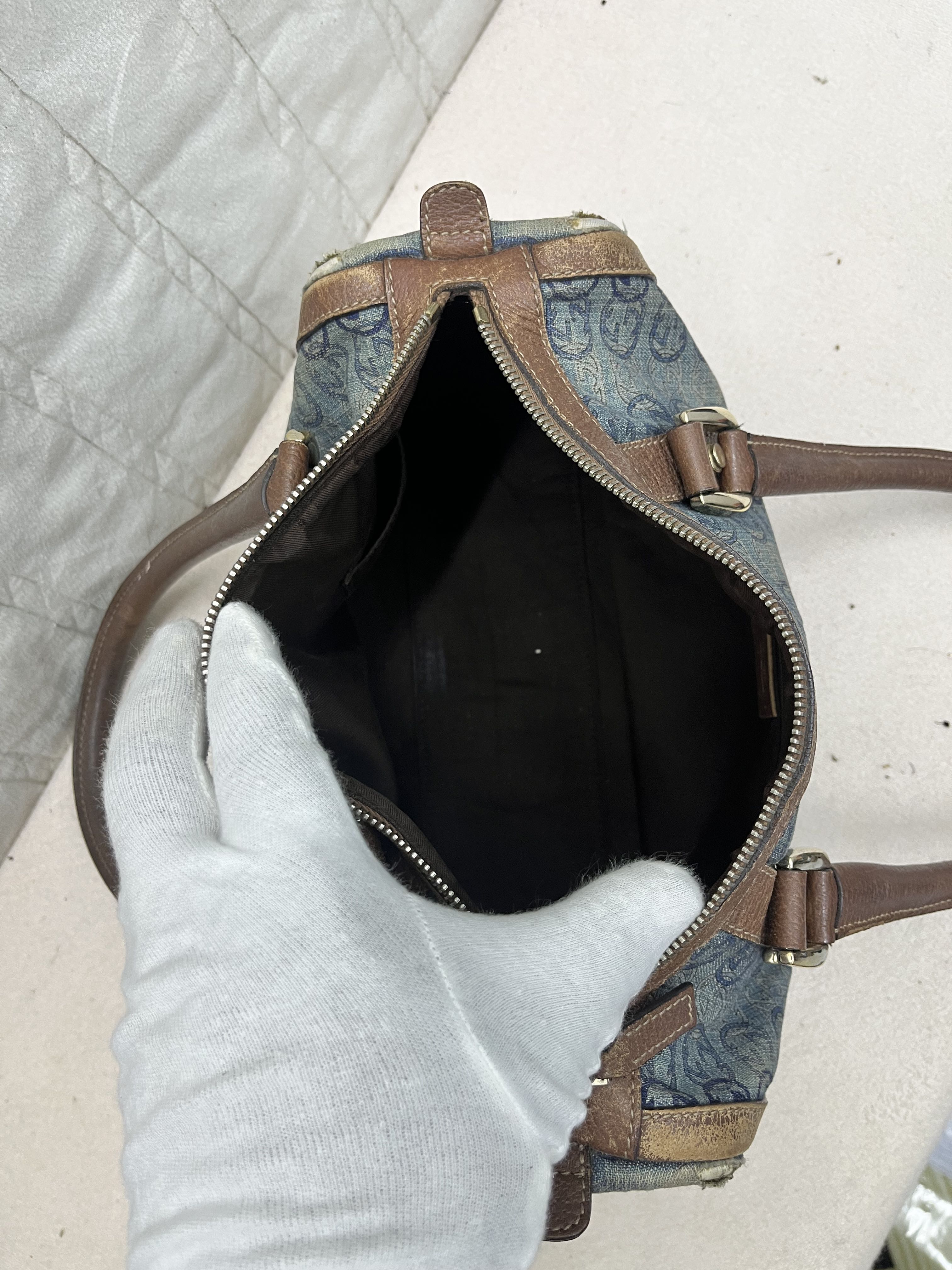 VTG GUCCI ABBEY DENIM LEATHER HANDBAG BOSTON - 10