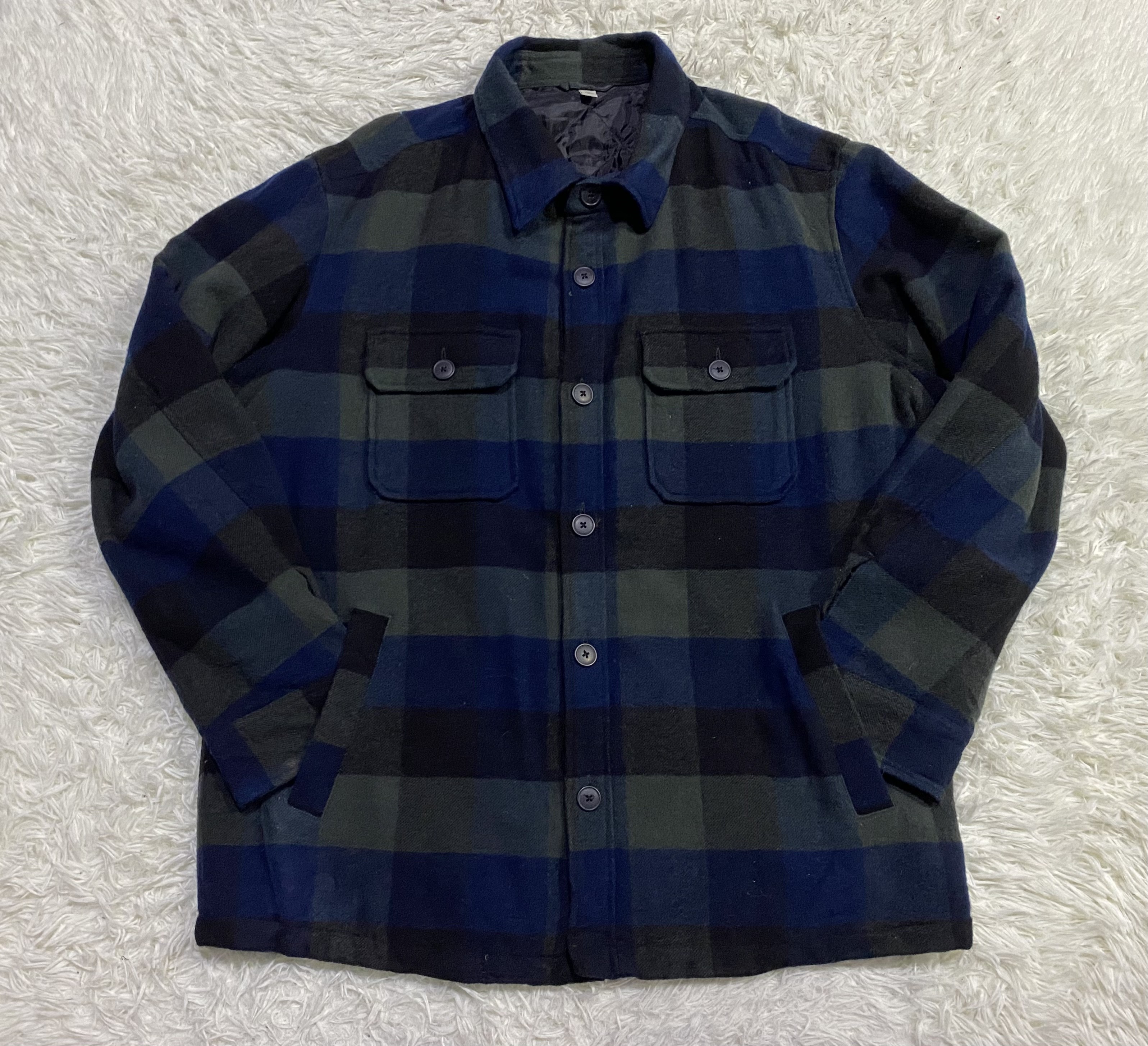 Flannel - Vintage Uniqlo Quilted Wool Blend Checked Flannel - 3
