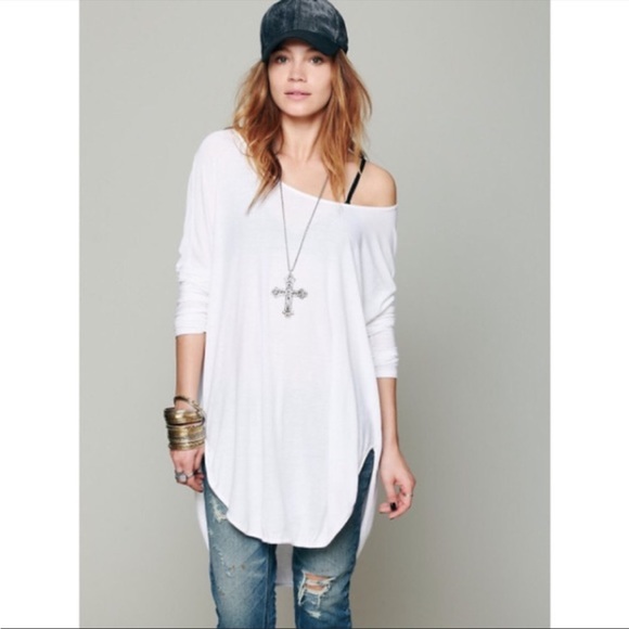 Free People We the Free Rain Drop Hi-Lo Tee in Peaches & Cream - 4