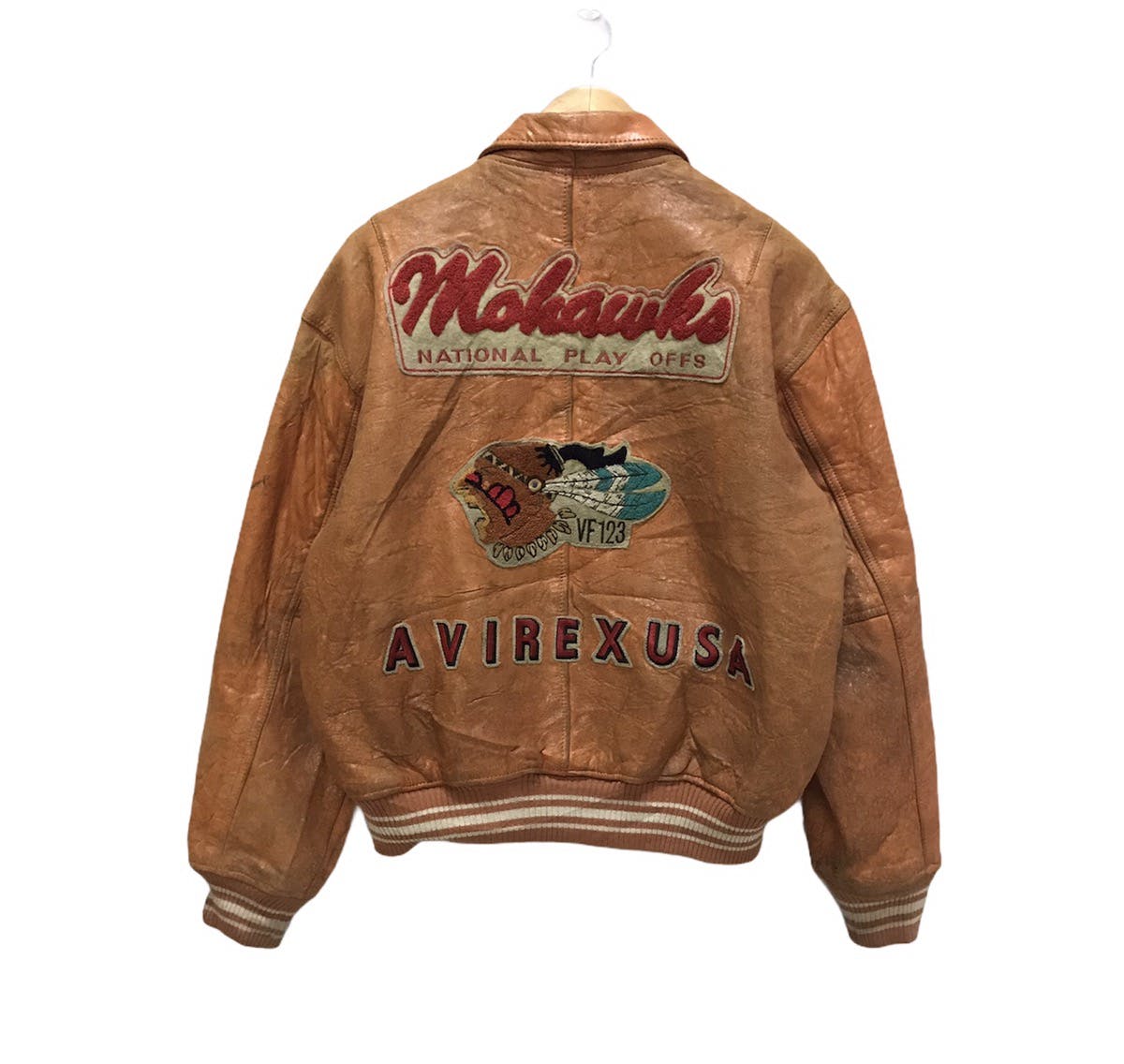 90s AVIREX - LEATHER VARSITY JACKET | nate-hospital.com