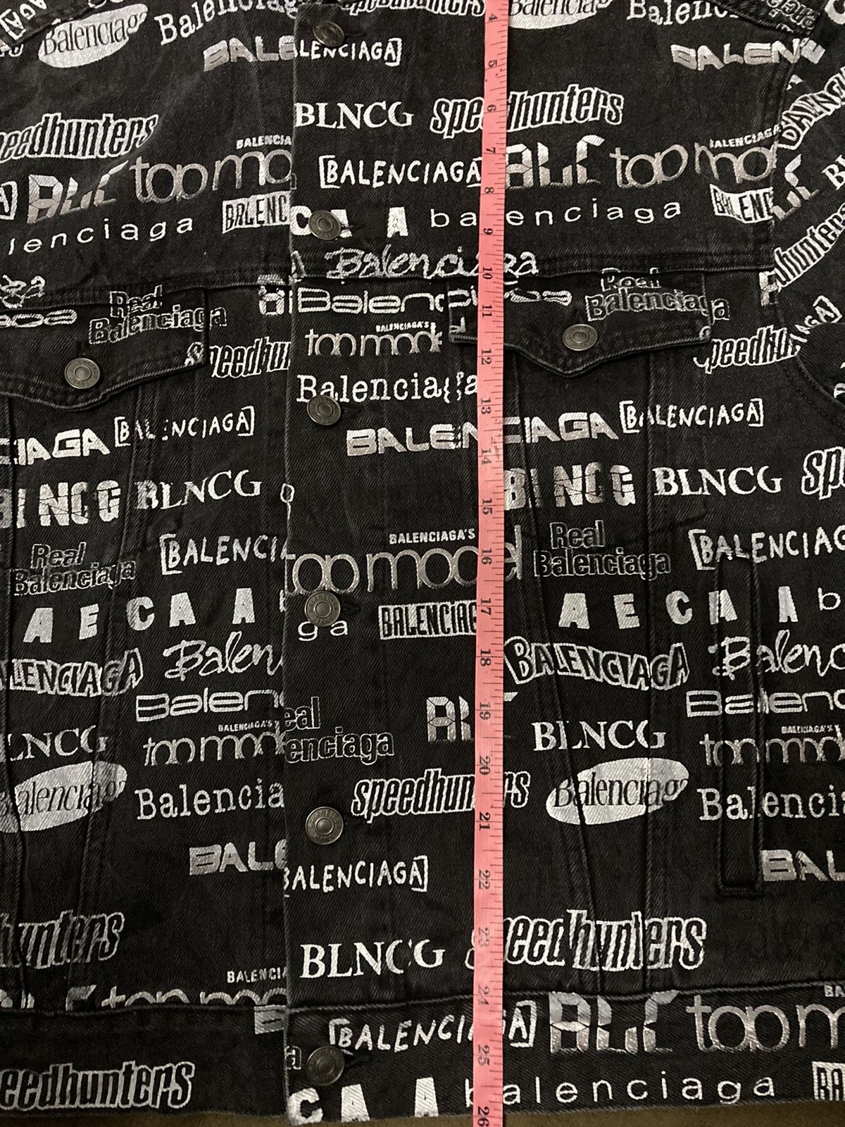 Authentic Balenciaga All Over Logo Printed Denim Jacket - 20