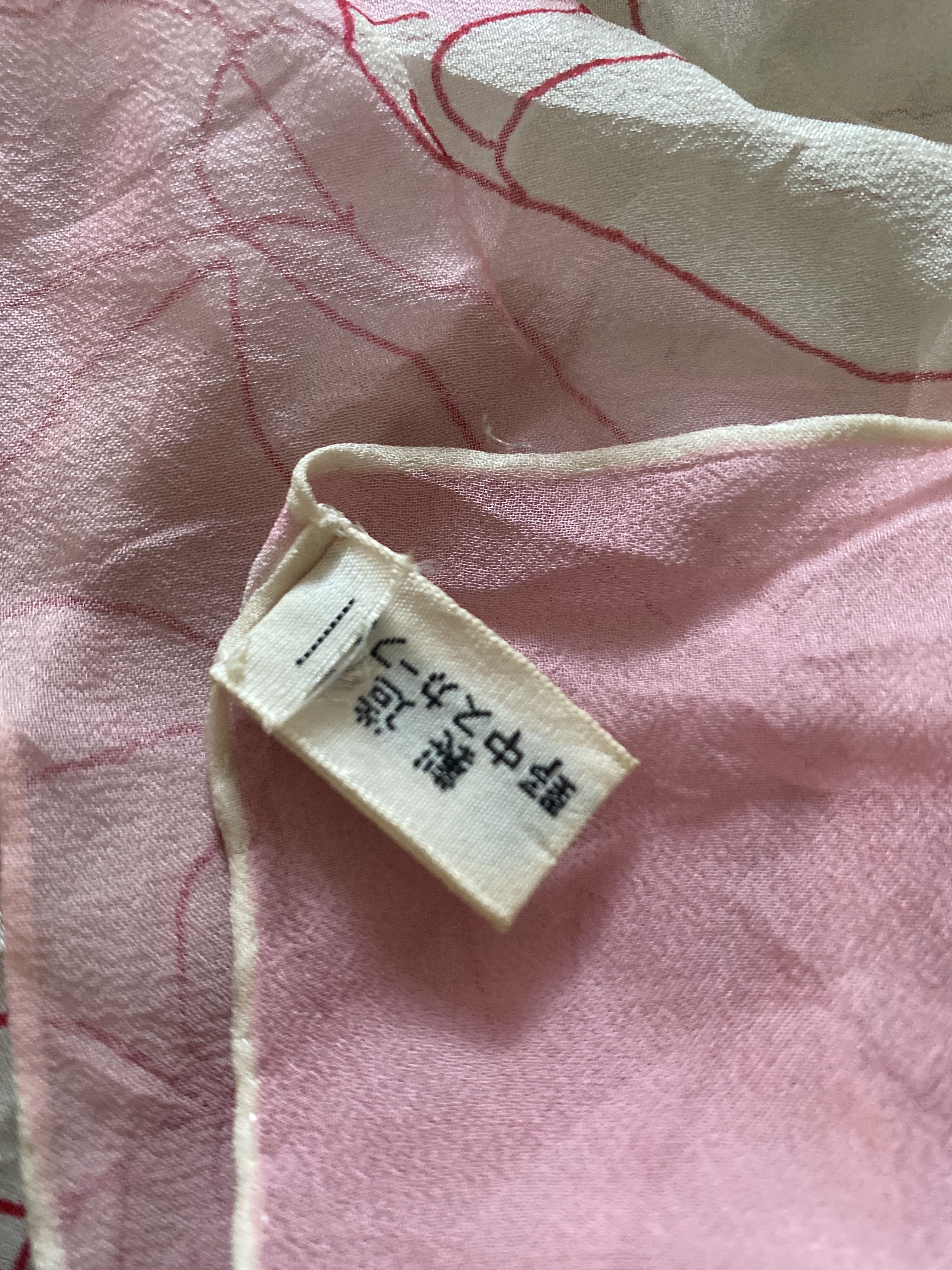 Vintage Usna Japan Silk Blend Floral Scarf Pink White Roses 53% Silk 47% Nylon - 3