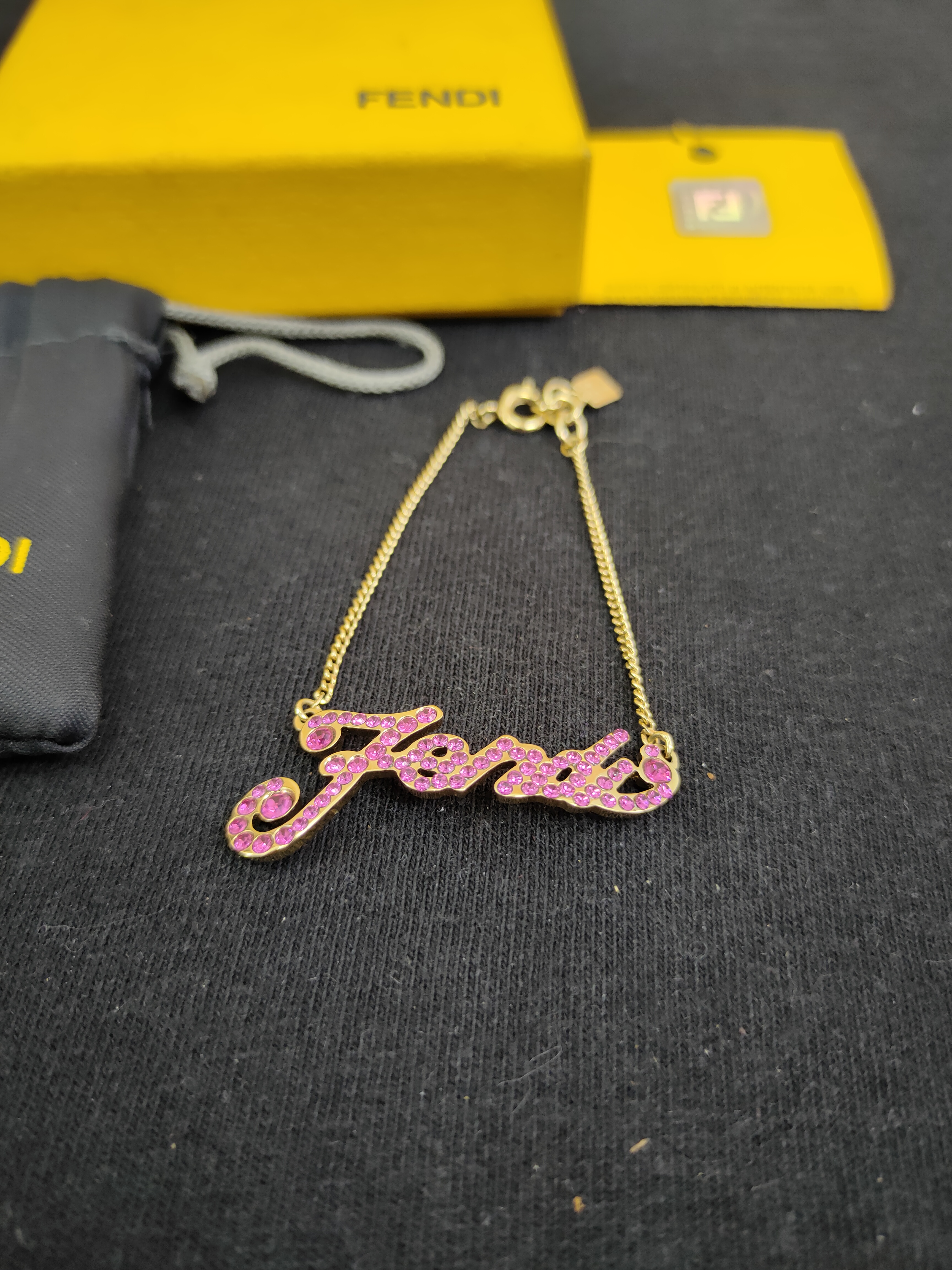 Fendi Bracelet Pink spell-out rhinestone necklace with box - 2