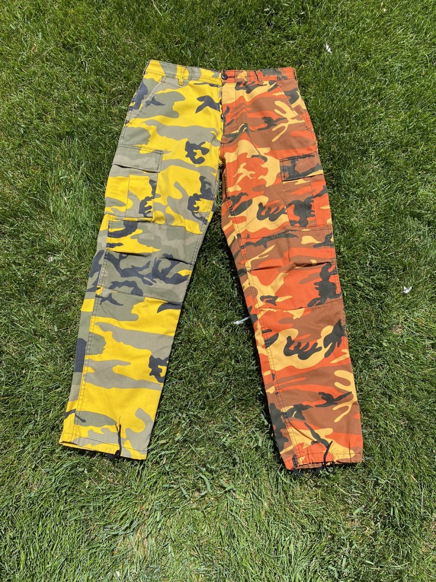 Military - Yellow/Orange Adjustable Split Camo Tactical Pants - 1