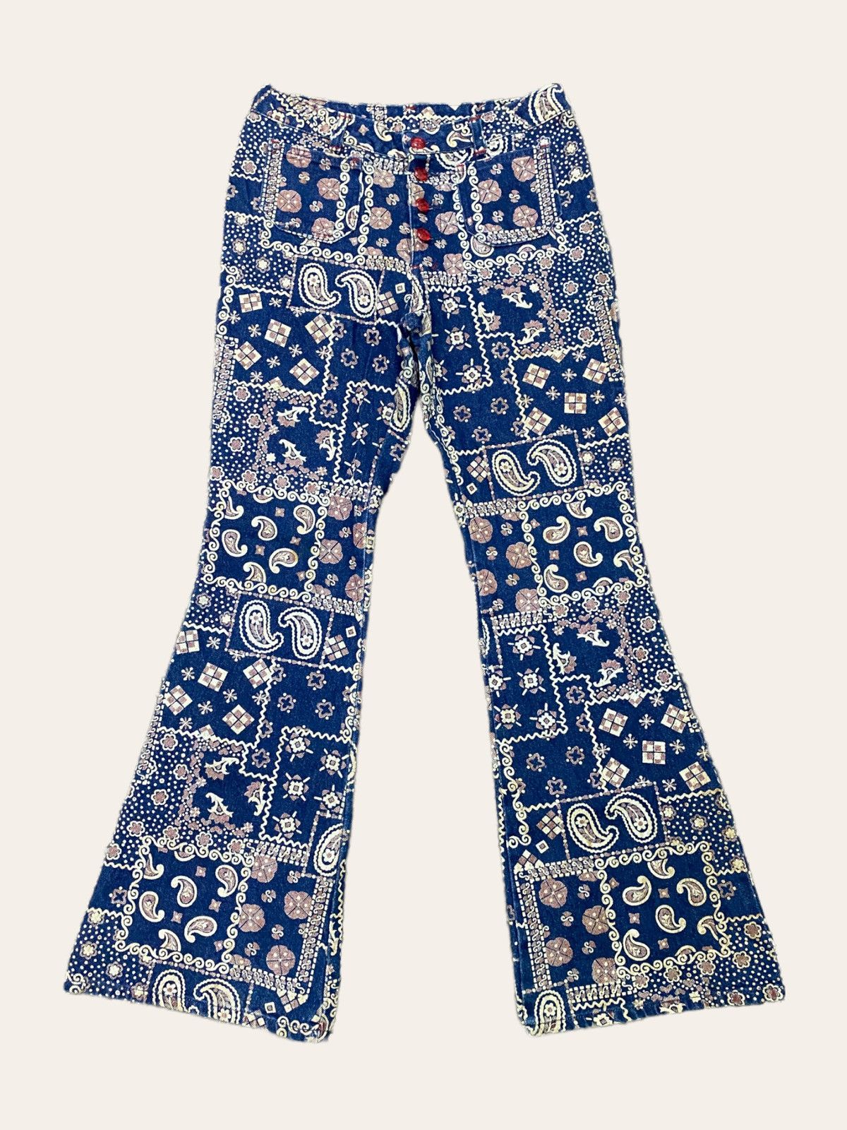 VINTAGE PAISLEY FULLPRINTED BELL BOTTOM SCOVILL BUTTON DENIM - 1