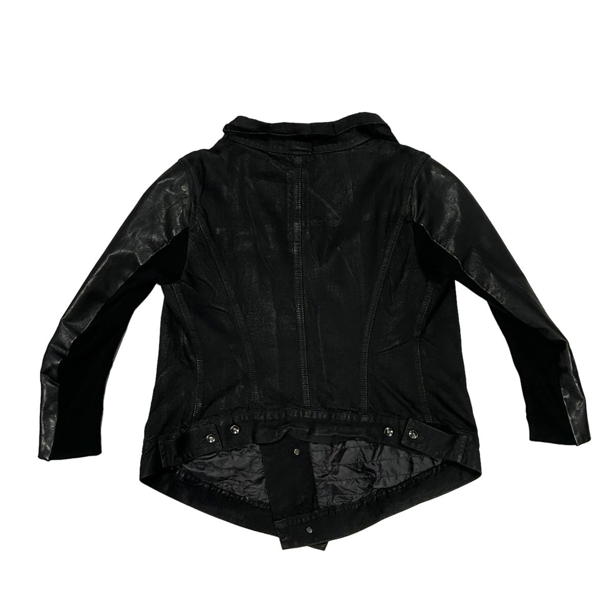 Leather/Denim Cropped Funnel Jacket - 3