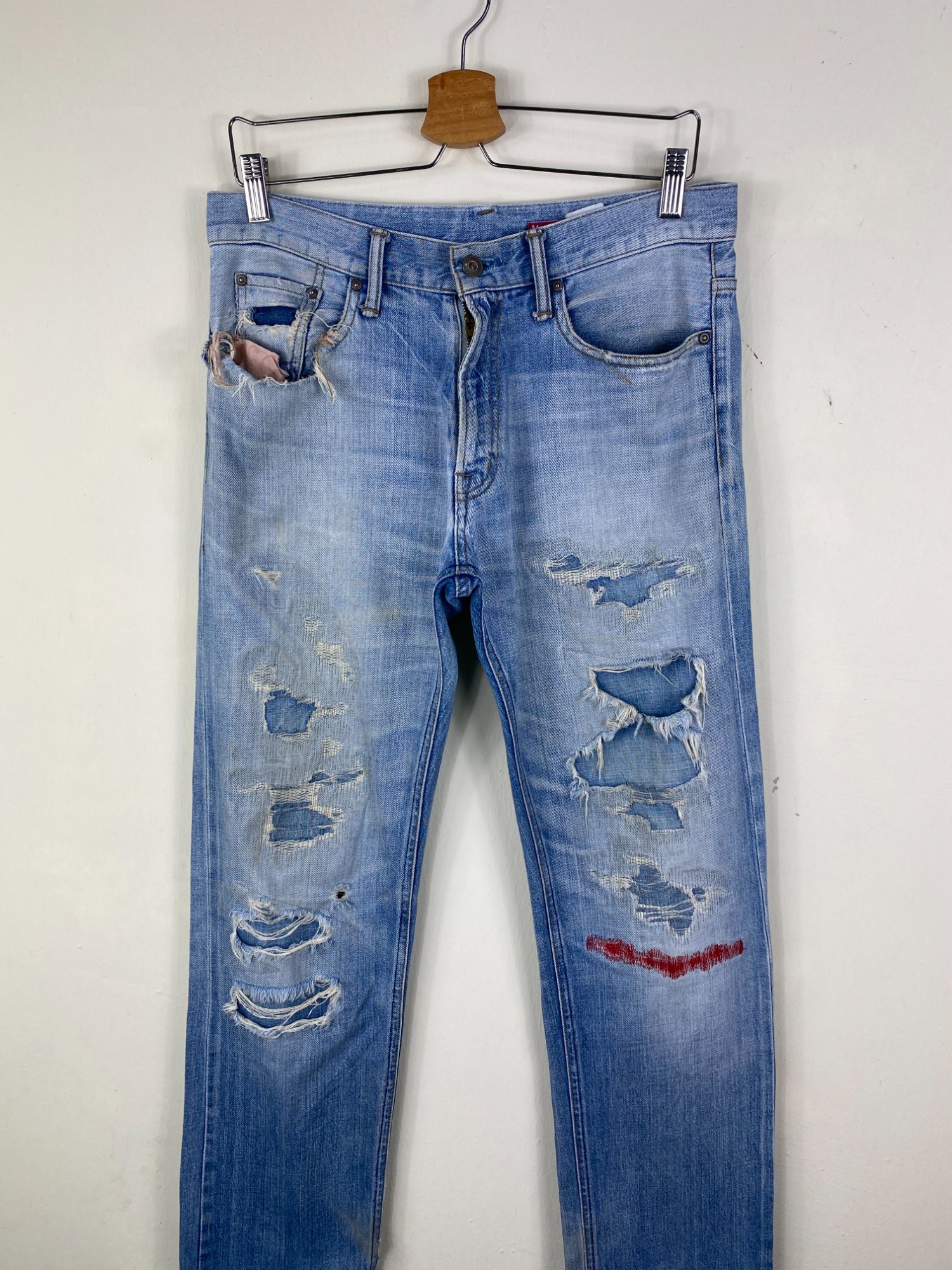 Insane crazy perfect distressed jean made from japan semantic denim  trashed made in japan straight  - 3