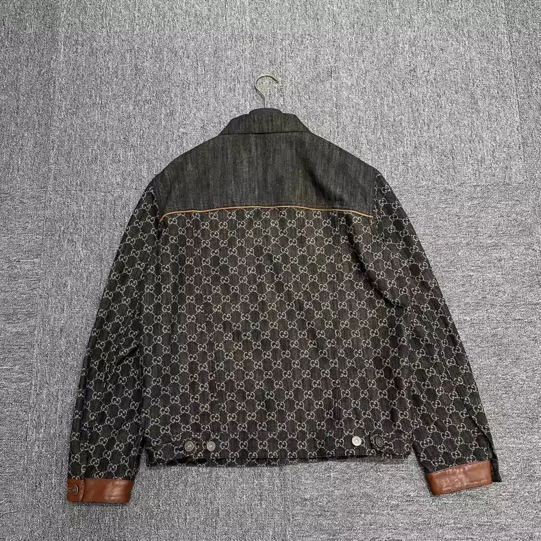 Gucci Monogram Leather Patchwork Denim Jacket - 2