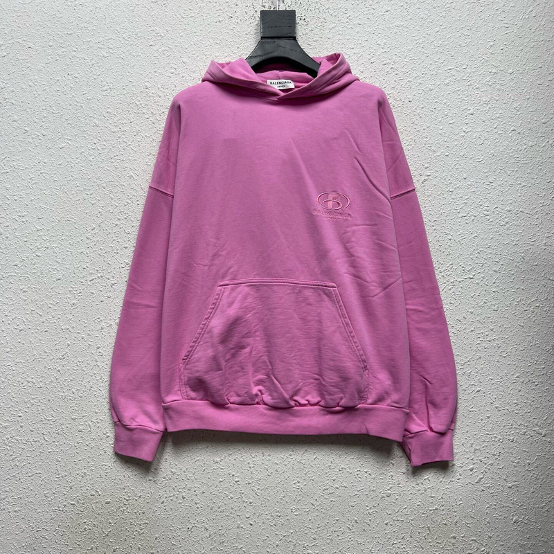 Balenciaga Pink Front‑Back Embroidered Hooded Sweater - 1