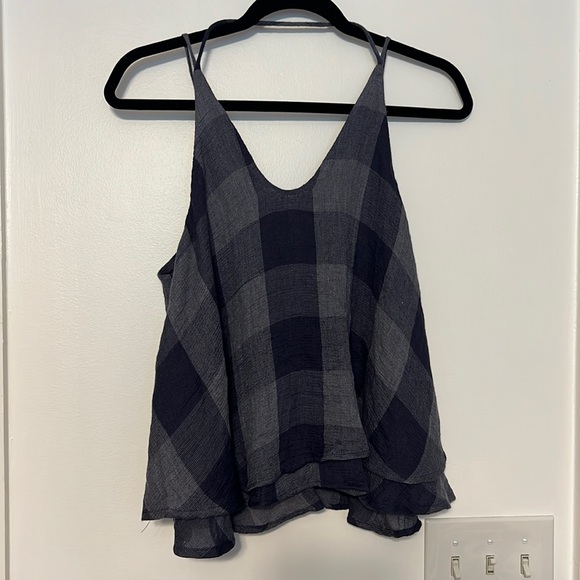 Vintage Havana Navy Plaid Checker Flowy Swing Tank - 2