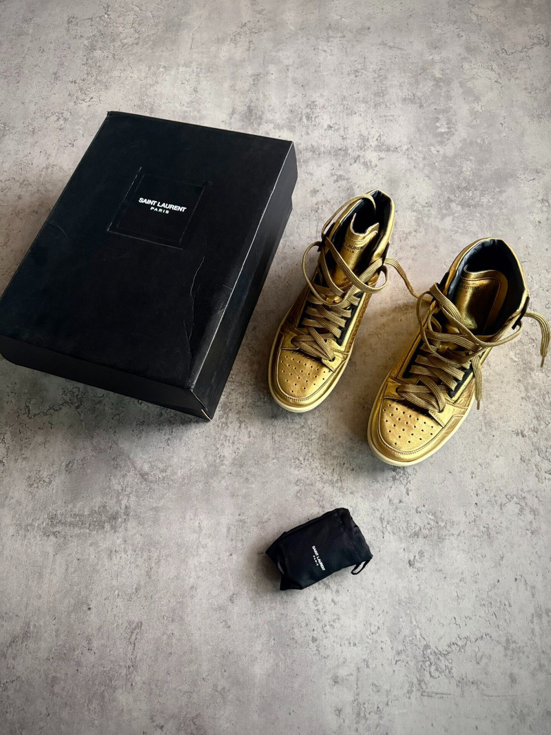 Saint Laurent Paris 15AW SL/24H Gold Metal Pleated High-Top Sneakers by Hedi Slimane - 1