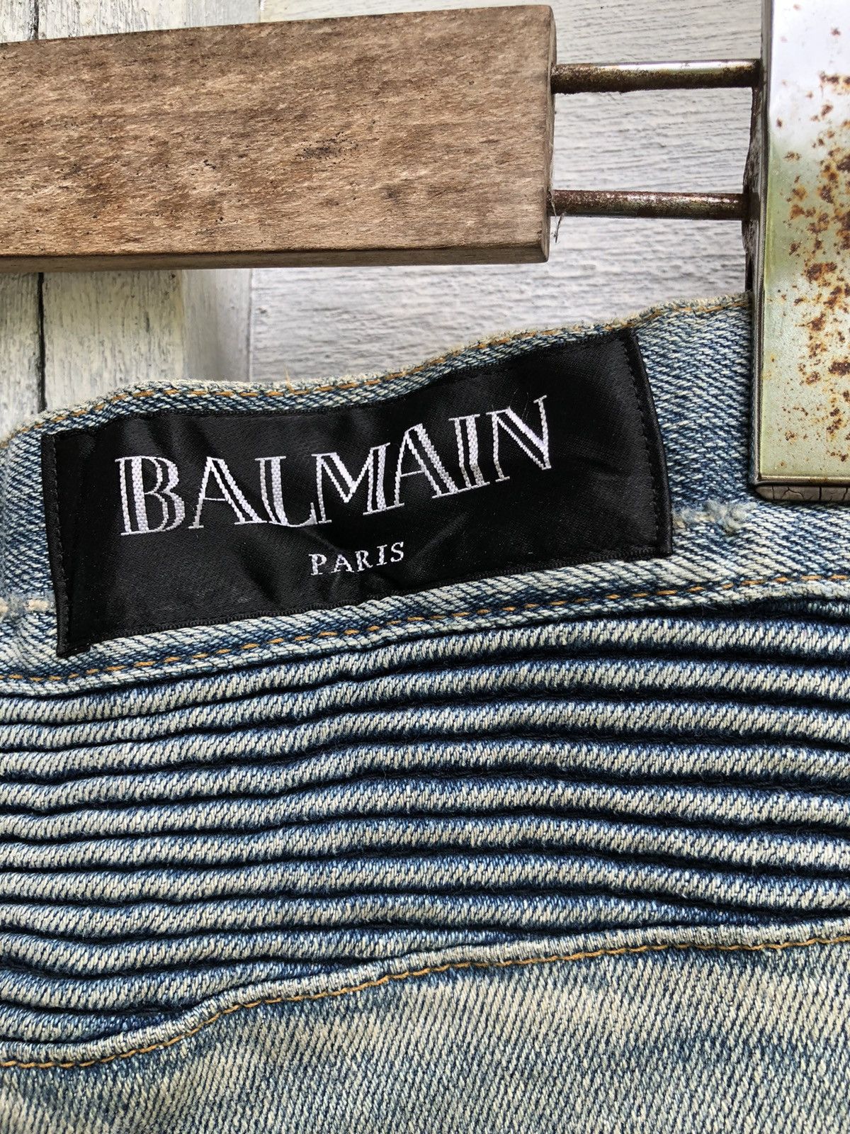 Balmain Trashed Distressed Ripped Biker Jean - 12