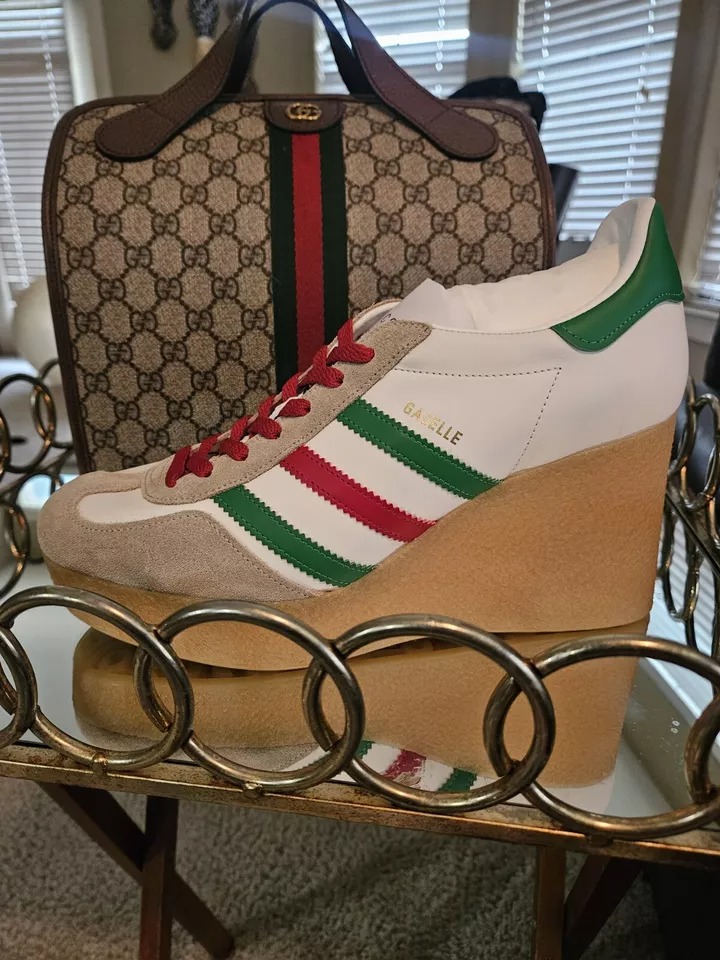 Adidas x Gucci Wedge Gazelle Platform Sneakers in White Leather IT 41| US 11 - 1