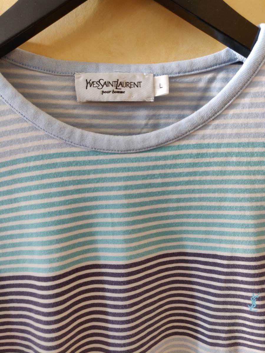 YSL Blue White Striped T-Shirt - 2