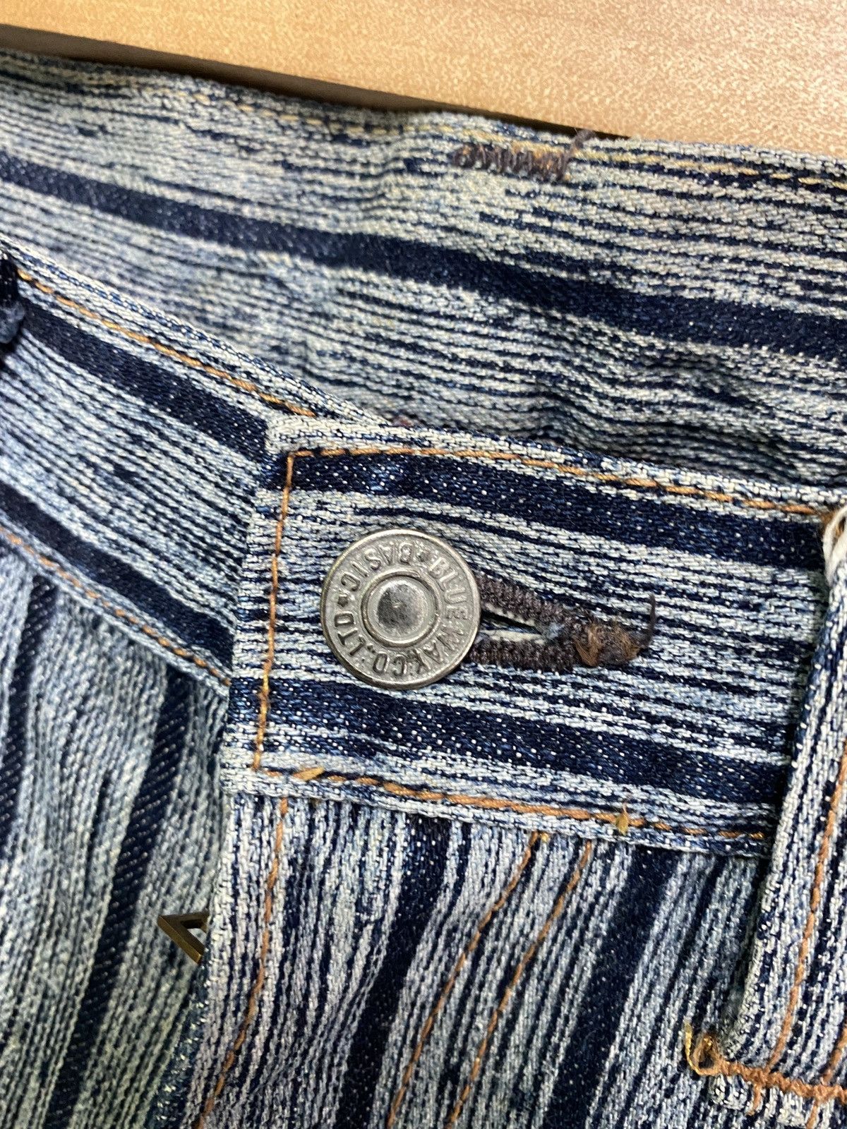 Vintage BLUE WAY Striped Blue Faded Denim - 7