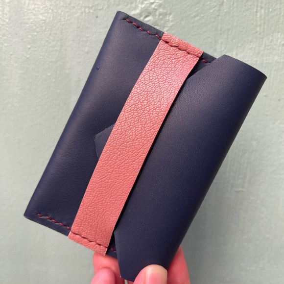 Hand Crafted - Handmade Navy Pink Leather Cardholder - 10