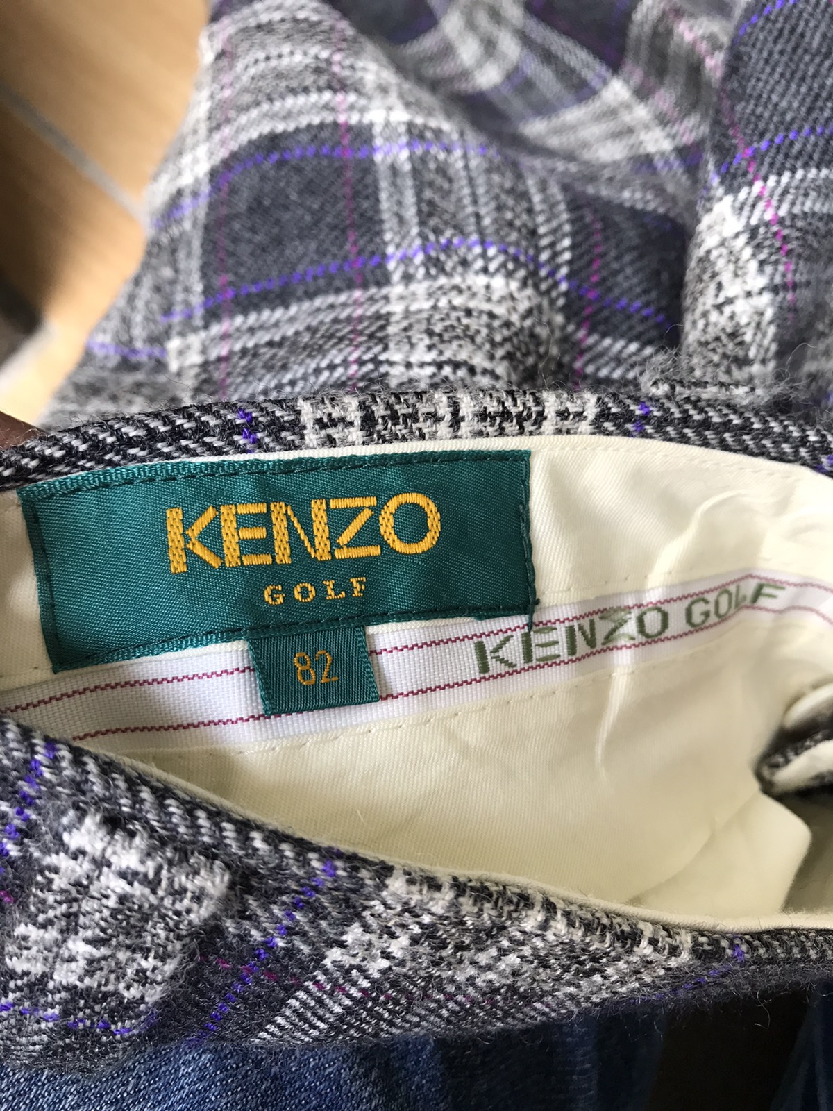 VINTAGE KENZO GOLF Checked Plaid Baggy Wool Trousers - 12