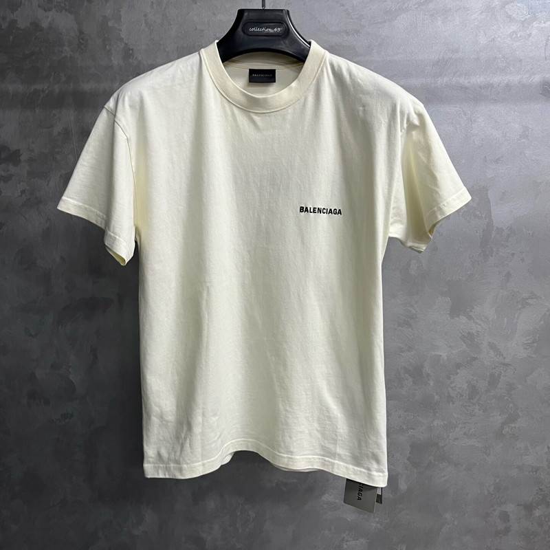 Balenciaga Beige Short-Sleeve Crewneck T-Shirt with Letter Logo Print - 1