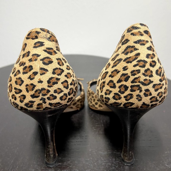 Manolo Blahnik D'orsay heels pony hair cheetah print leopard buckle open toe 10 - 3